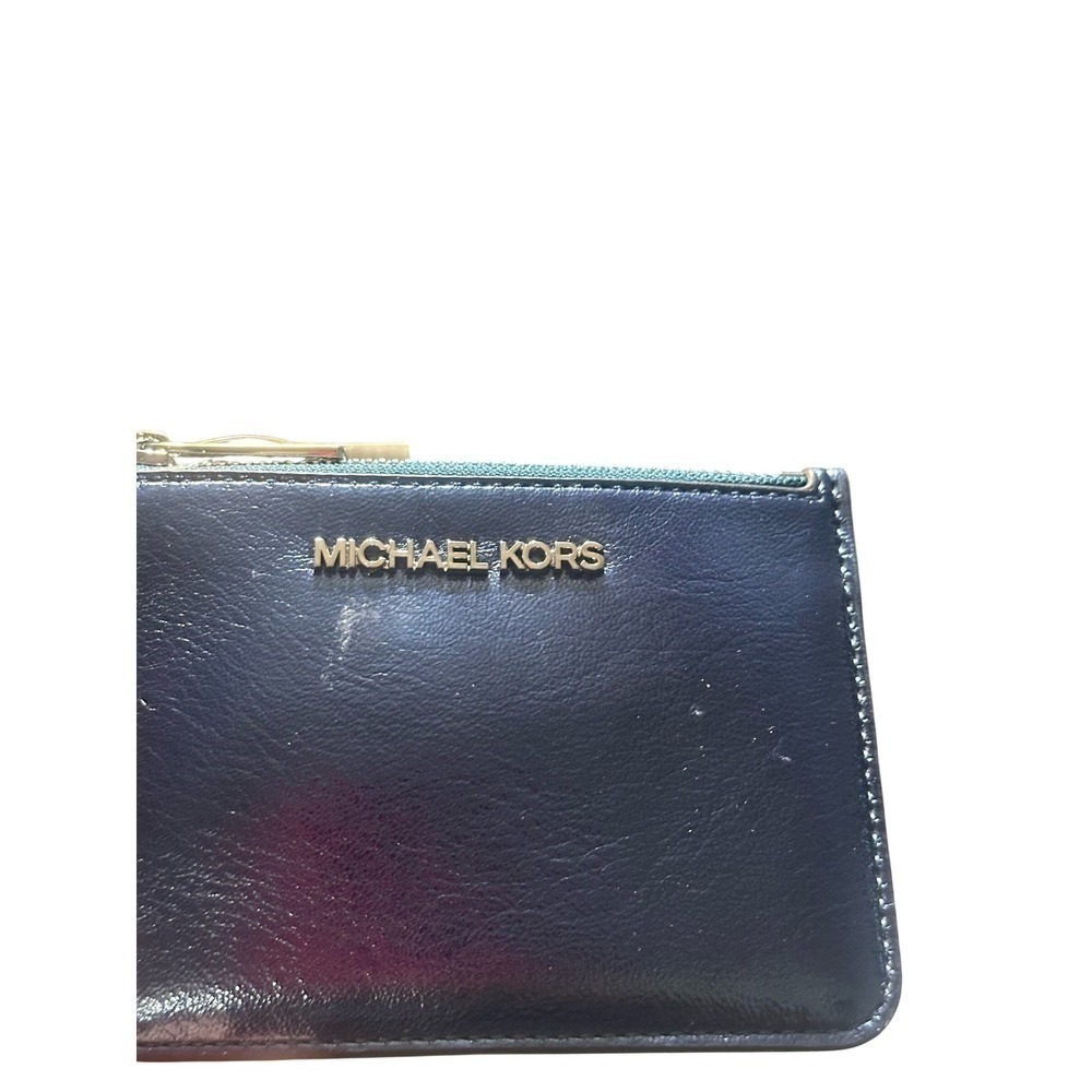 New with tags $188 Michael Kors Metallic Blue Leather Pouch Zipper Key Ring - Picture 6 of 15